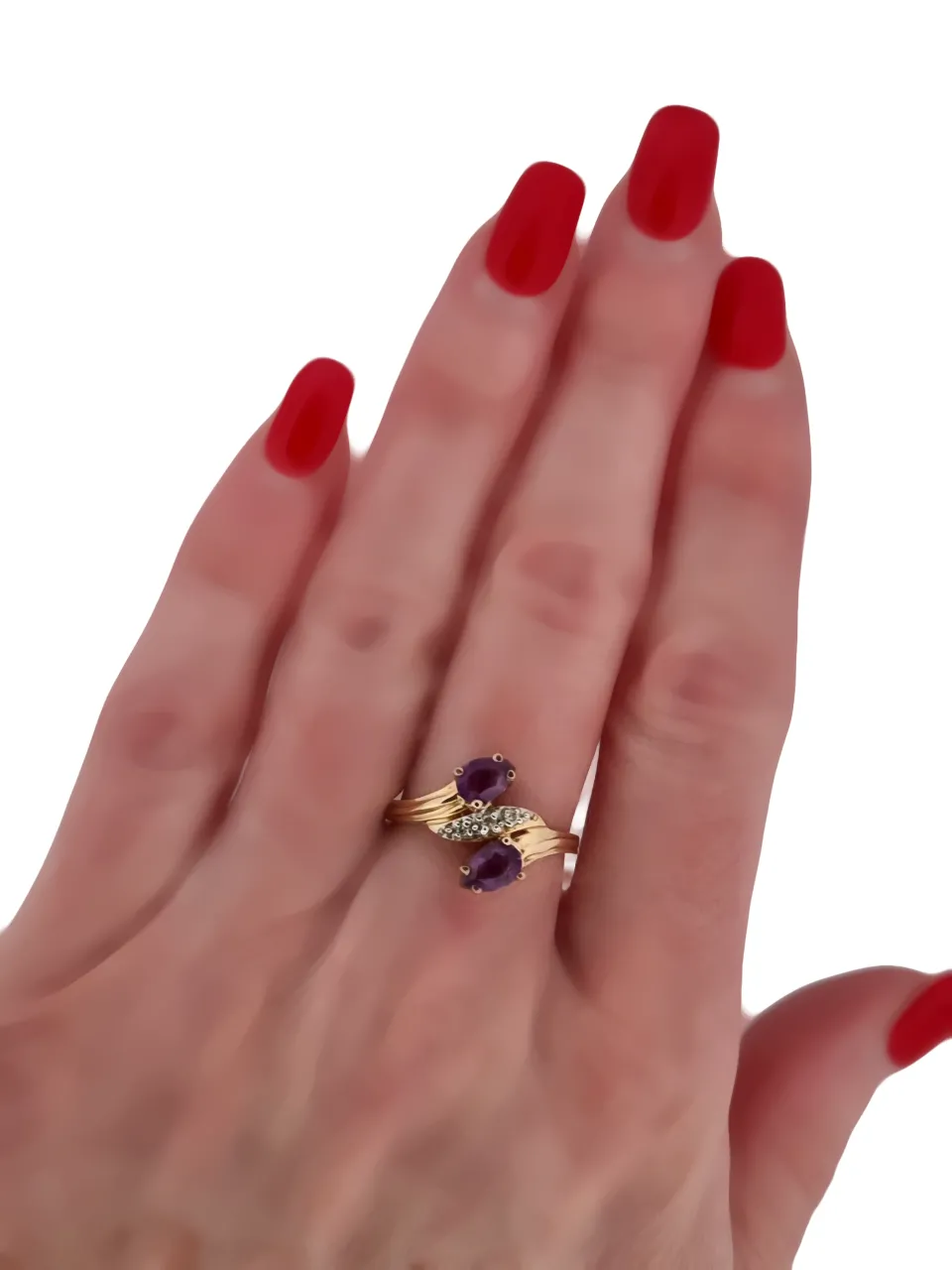 ZLATÝ PRSTEN S AMETYSTY A DIAMANTY - 4