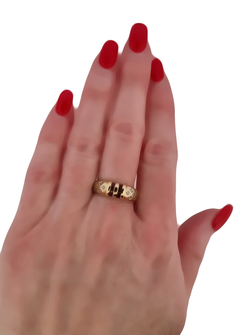 ZLATÝ PRSTEN S RUBÍNY A DIAMANTY - 6