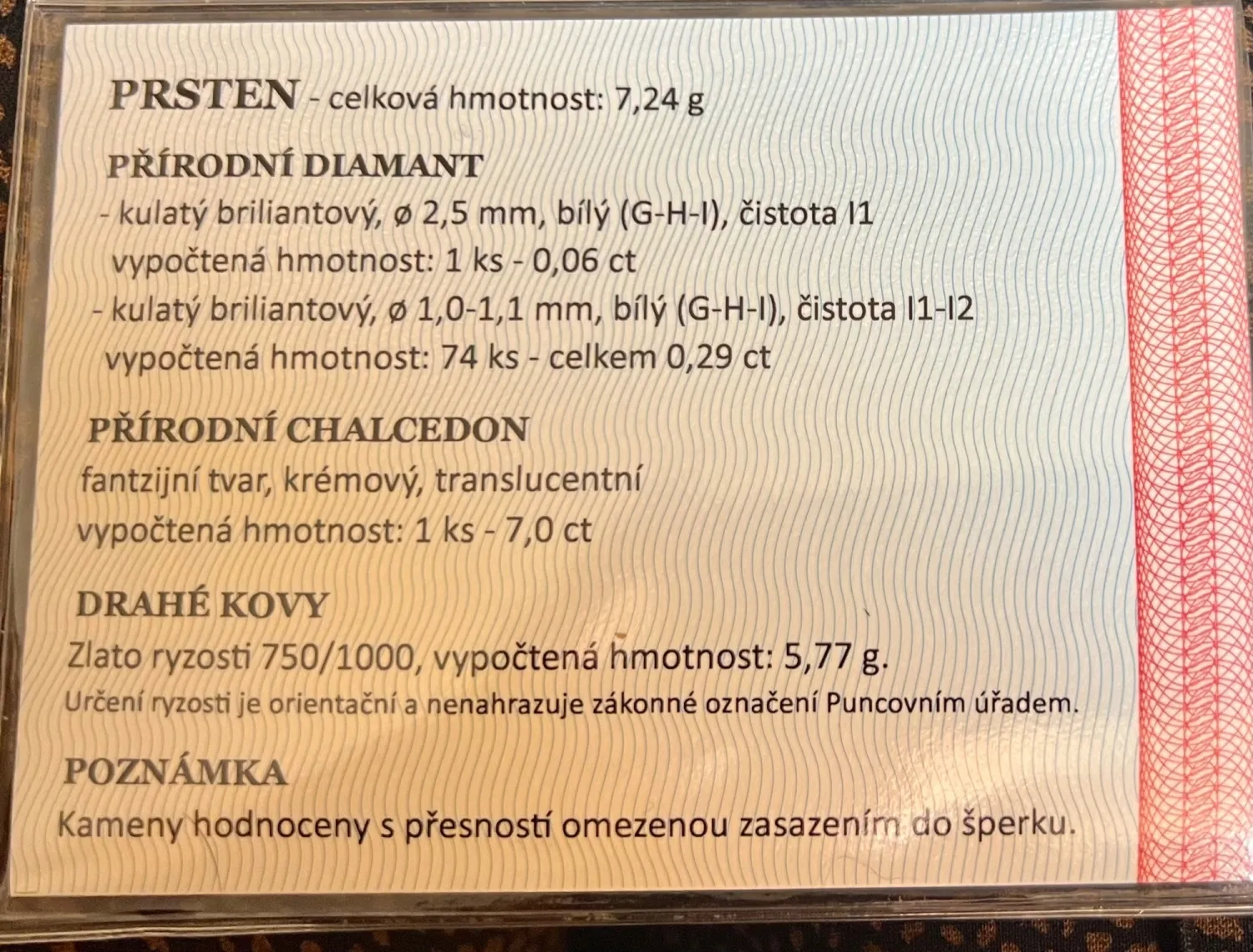 Zajímavý prsten s brilianty a přírodním chalcedonem + certifikát - 5