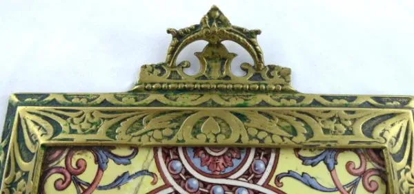 Mosazný podnos s majolikovou dlaždičkou – Sarreguemines - 2
