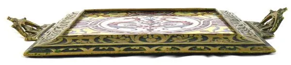Mosazný podnos s majolikovou dlaždičkou – Sarreguemines - 5