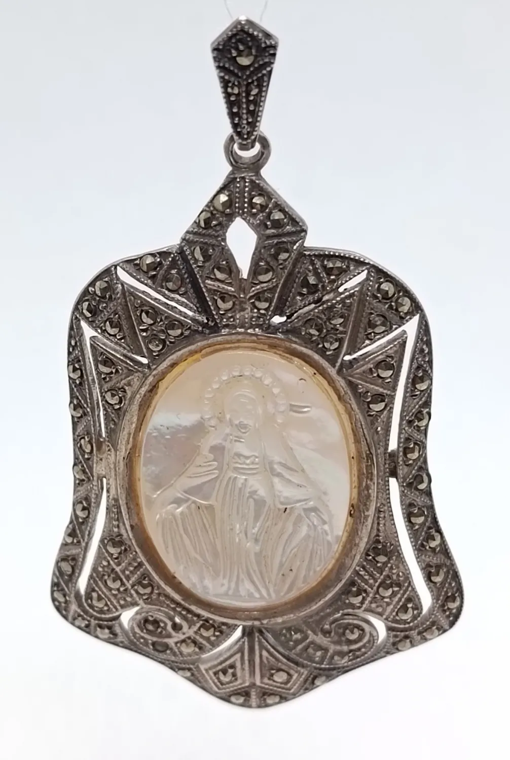 Art deco stříbrný závěs s perletí - 2