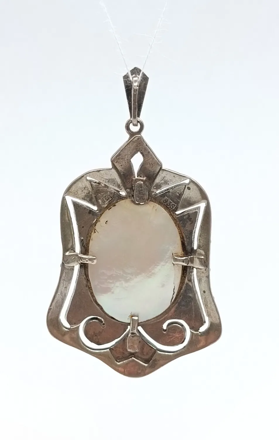 Art deco stříbrný závěs s perletí - 3