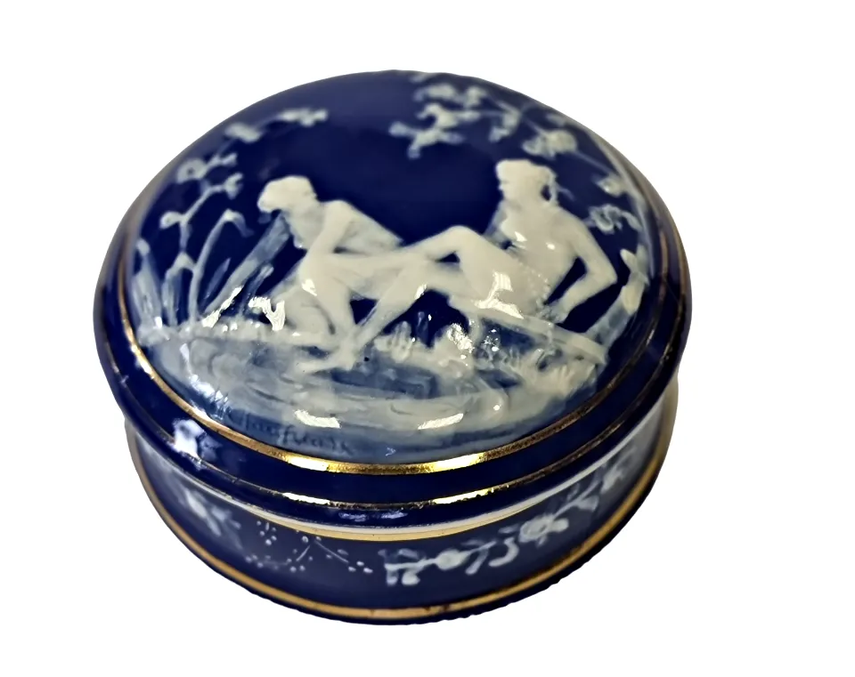 DÓZA PORCELÁNOVÁ MODRÁ ANTICKÝ MOTIV - 6