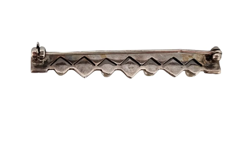 STŘÍBRNÁ BROŽ ART DECO S PERLIČKAMI A MARKAZITY - 4