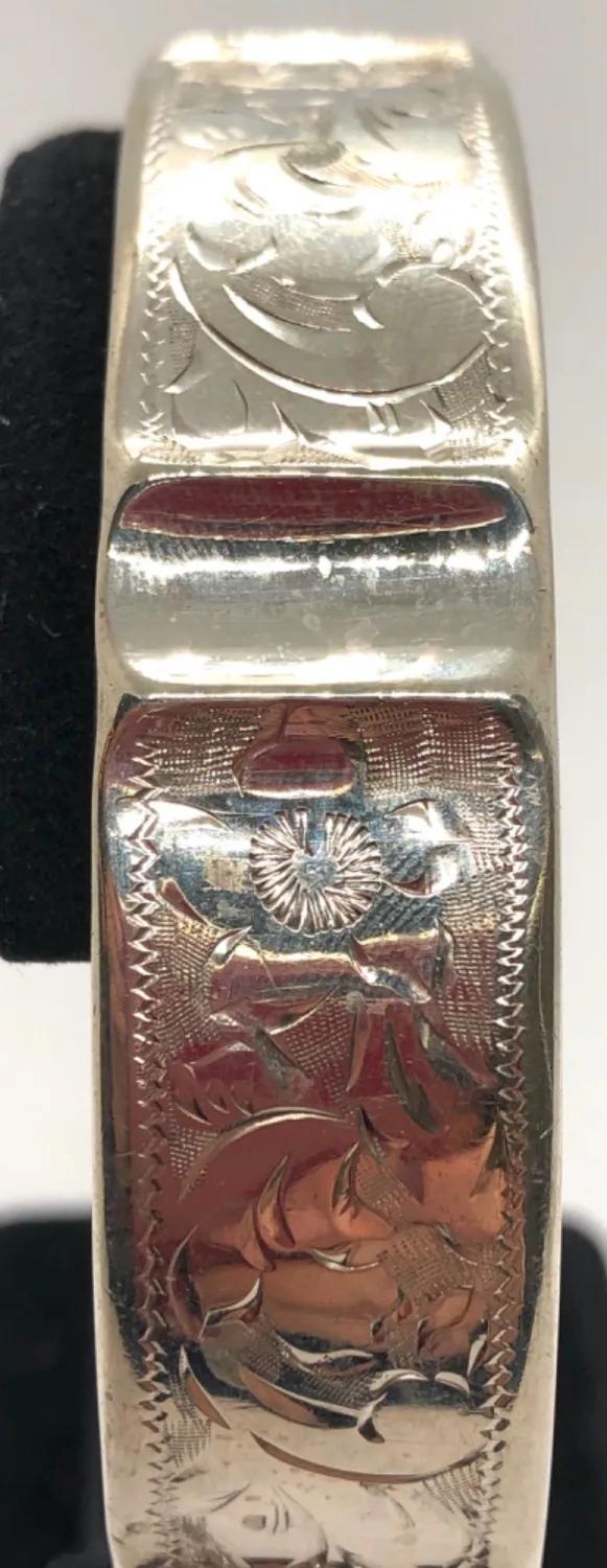 Art deco stříbrný gravírovaný náramek - 5
