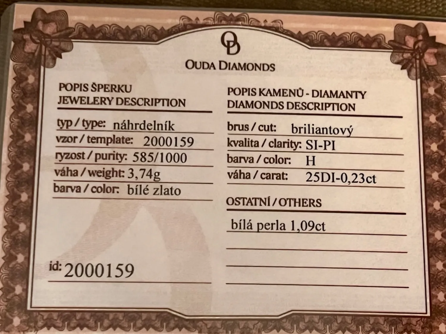 Přívěs v bílém zlatě s brilianty a perlou s certifikátem - 4