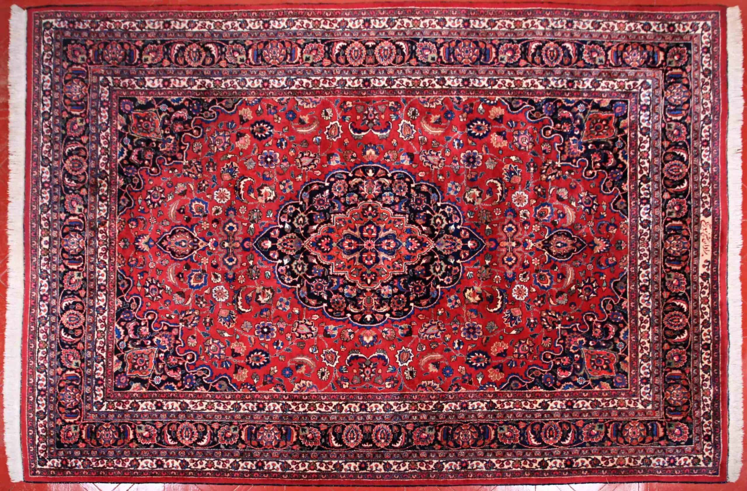 Perský koberec Meshed. Certifikát. 355 x 250 cm. Signovaný