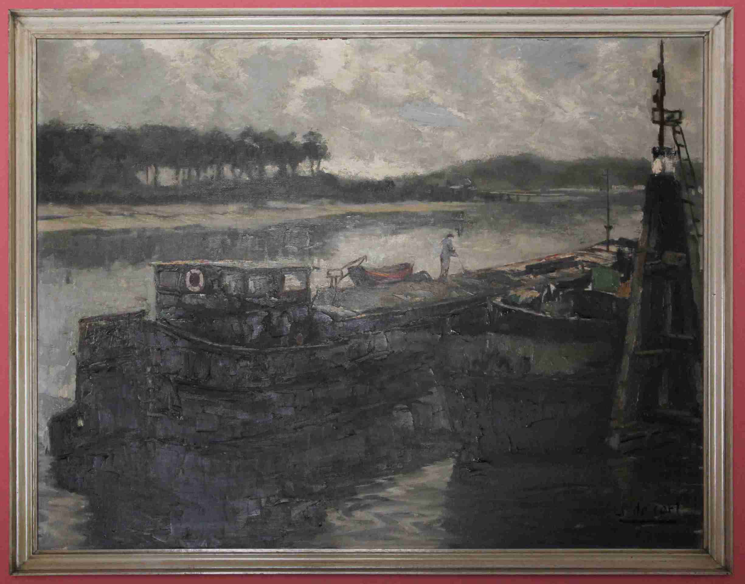 Lodě. J De Carl. Olej na plátně. 96 x 76 cm
