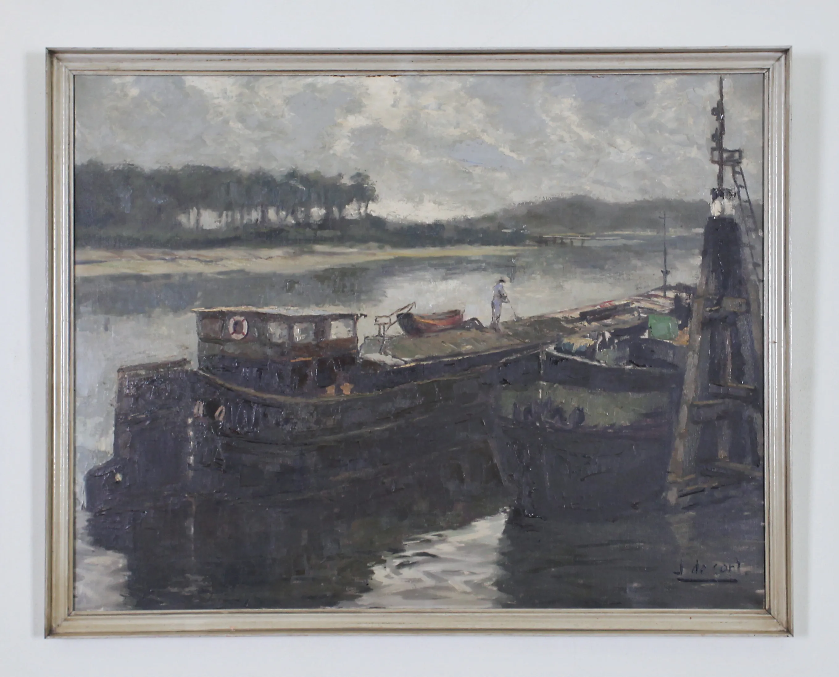 Lodě. J De Carl. Olej na plátně. 96 x 76 cm