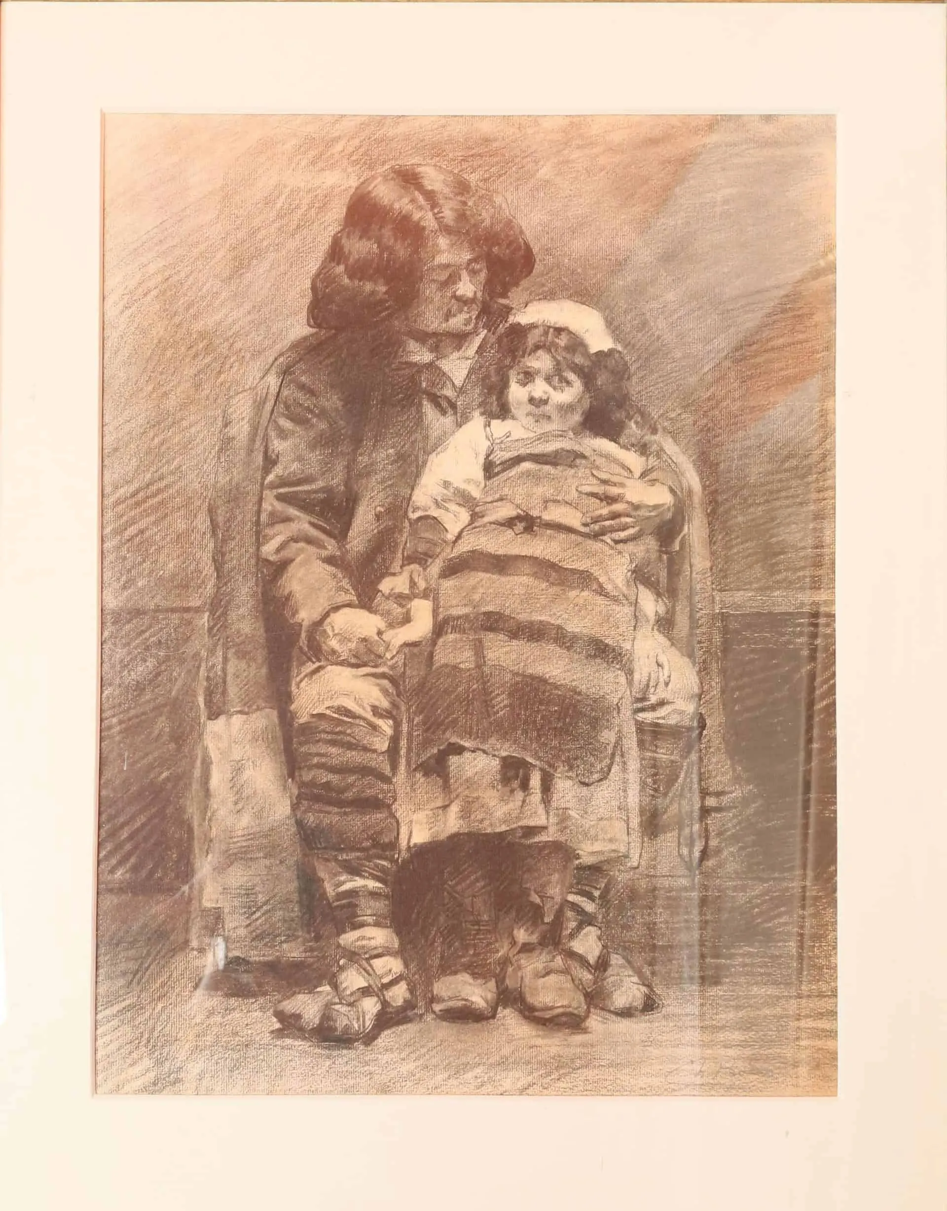 Otec s dcerou. Kresba uhlem 74 x 80,5 cm - 2