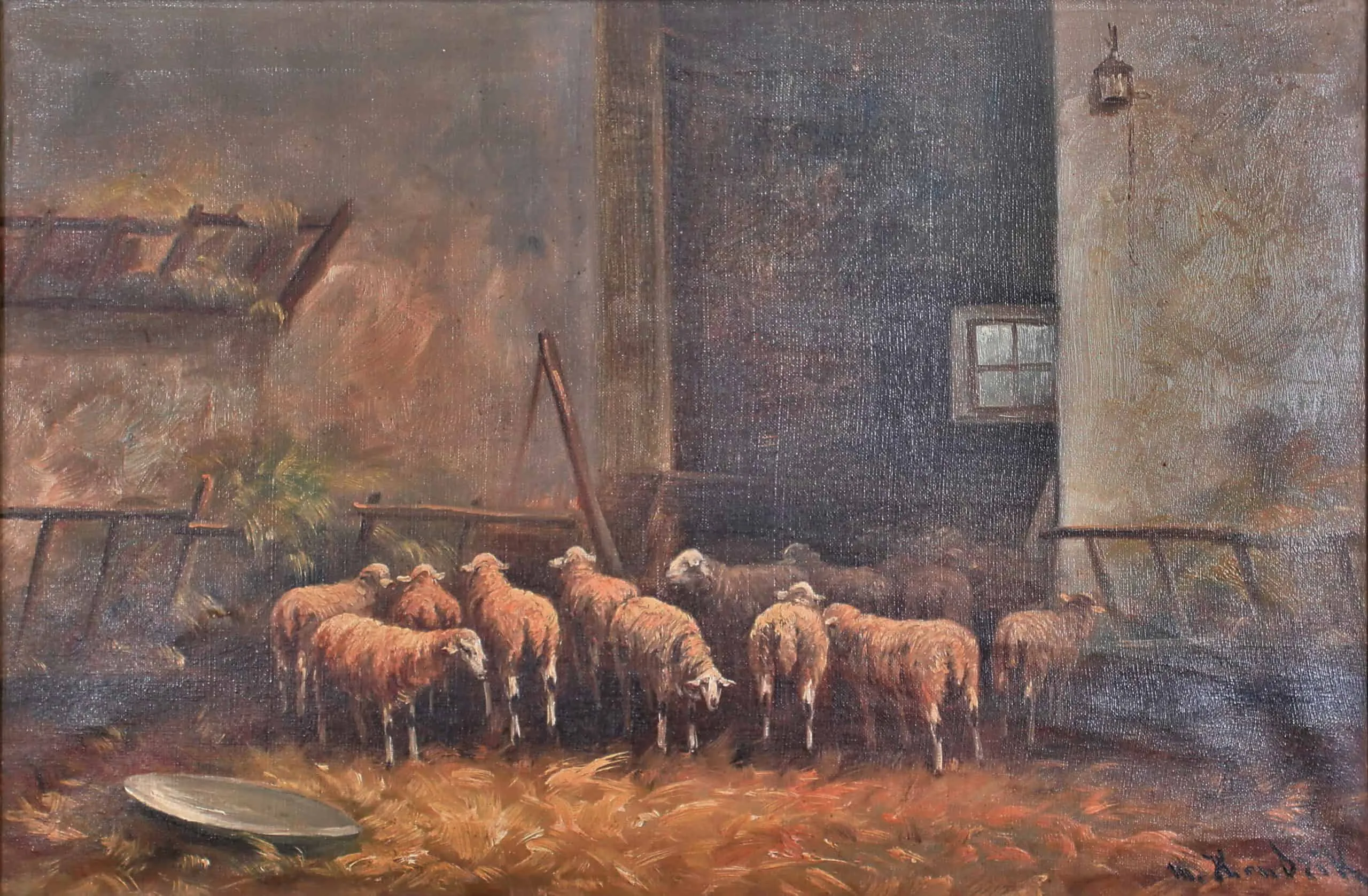 Ovce ve stáji. 19. stol. Olej. 77 x 56 cm - 2