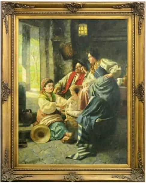 Rodinné štěstí. Olej. Signovaný. 102 x 76 cm - 1