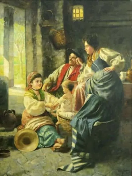 Rodinné štěstí. Olej. Signovaný. 102 x 76 cm - 2