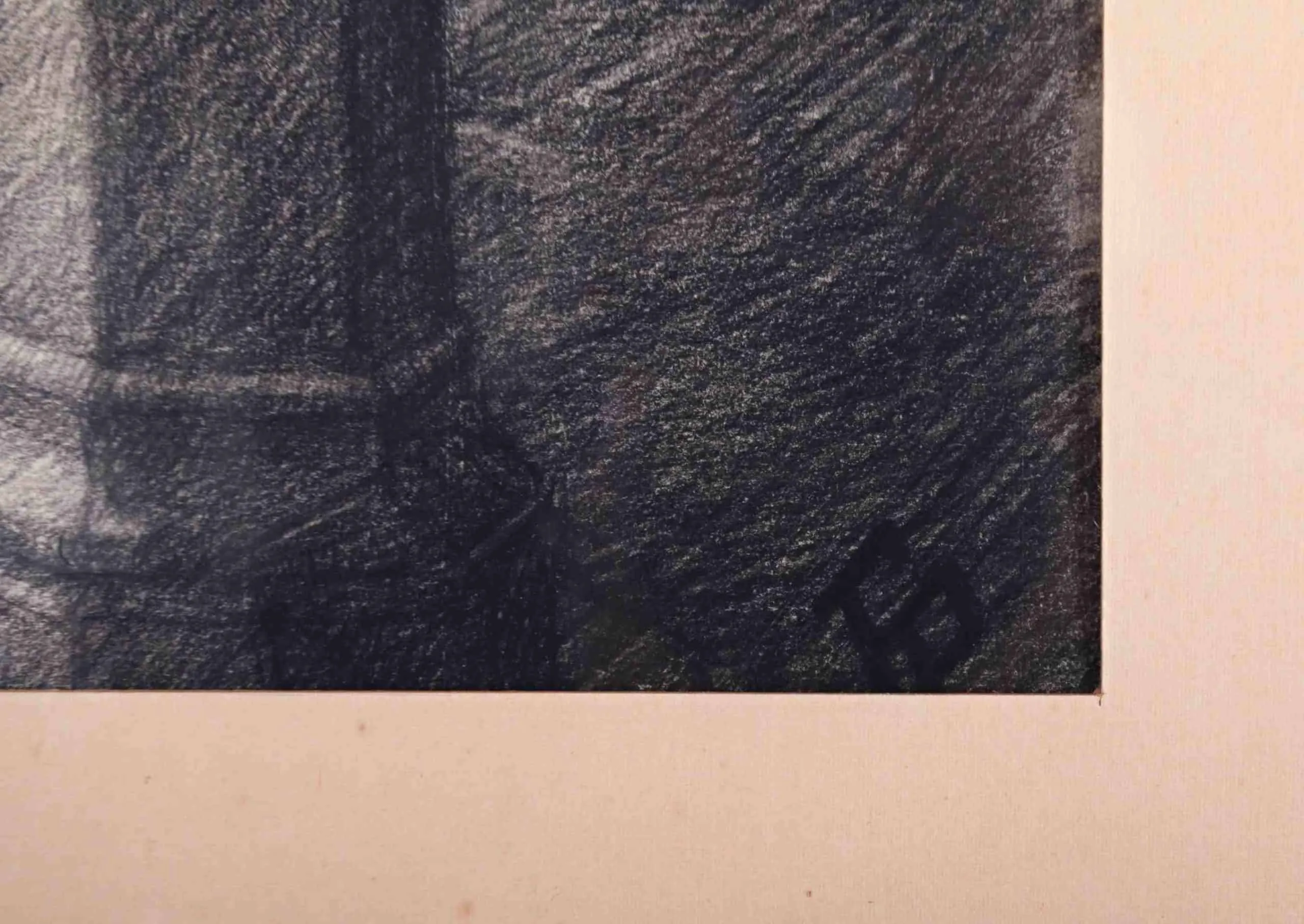 Sedící mnich. Kresba uhlem. Signováno - 3