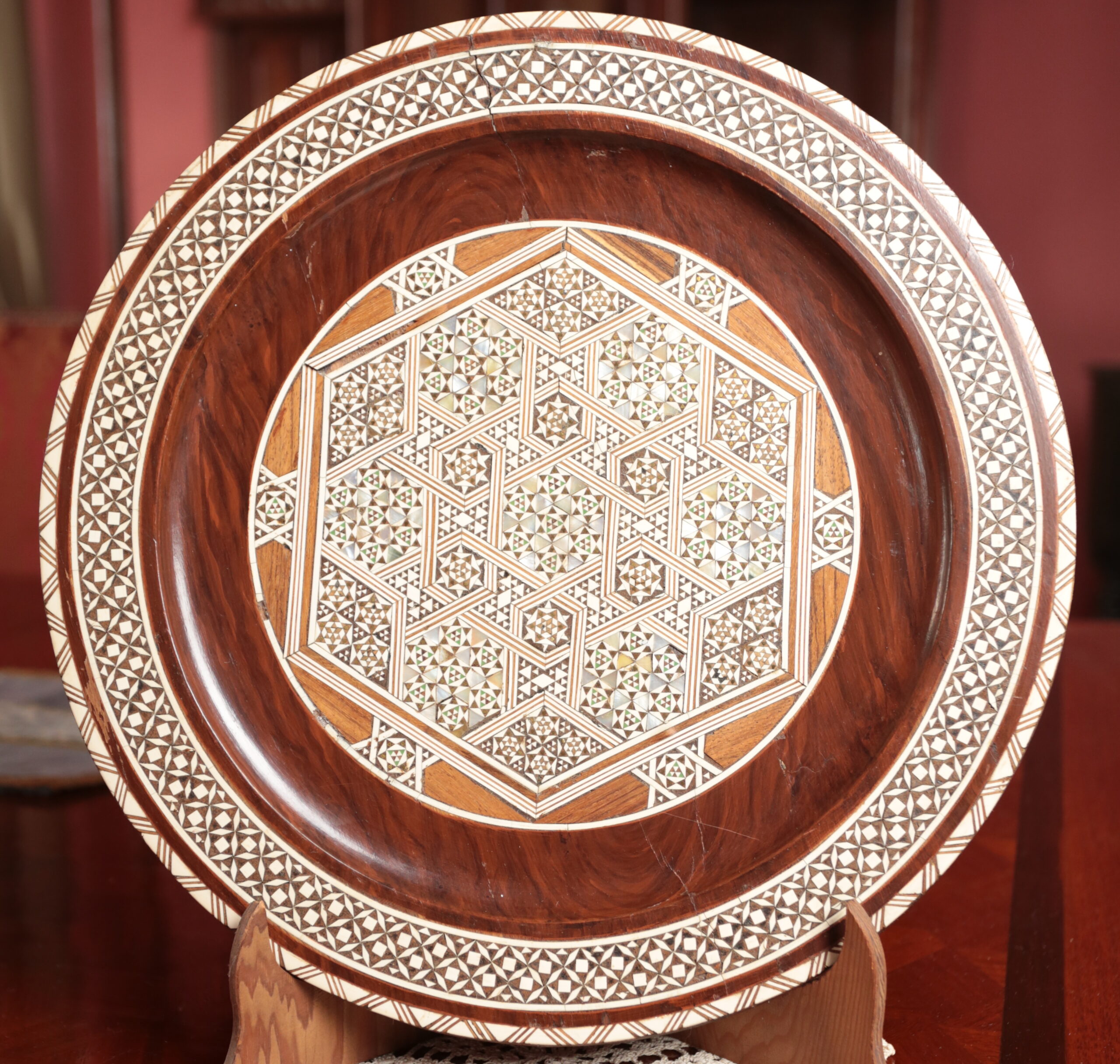 Ozdobný arabský talíř vykládaný průměr 35 cm - 3