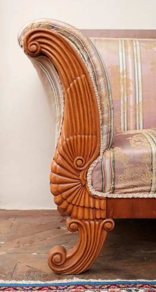Sofa Biedermeier. Hedvábné čalounění. Řezbovaná - 6