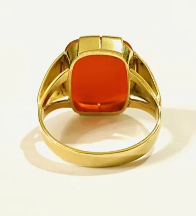 Zlatý art-deco pánský prsten s karneolem - 4