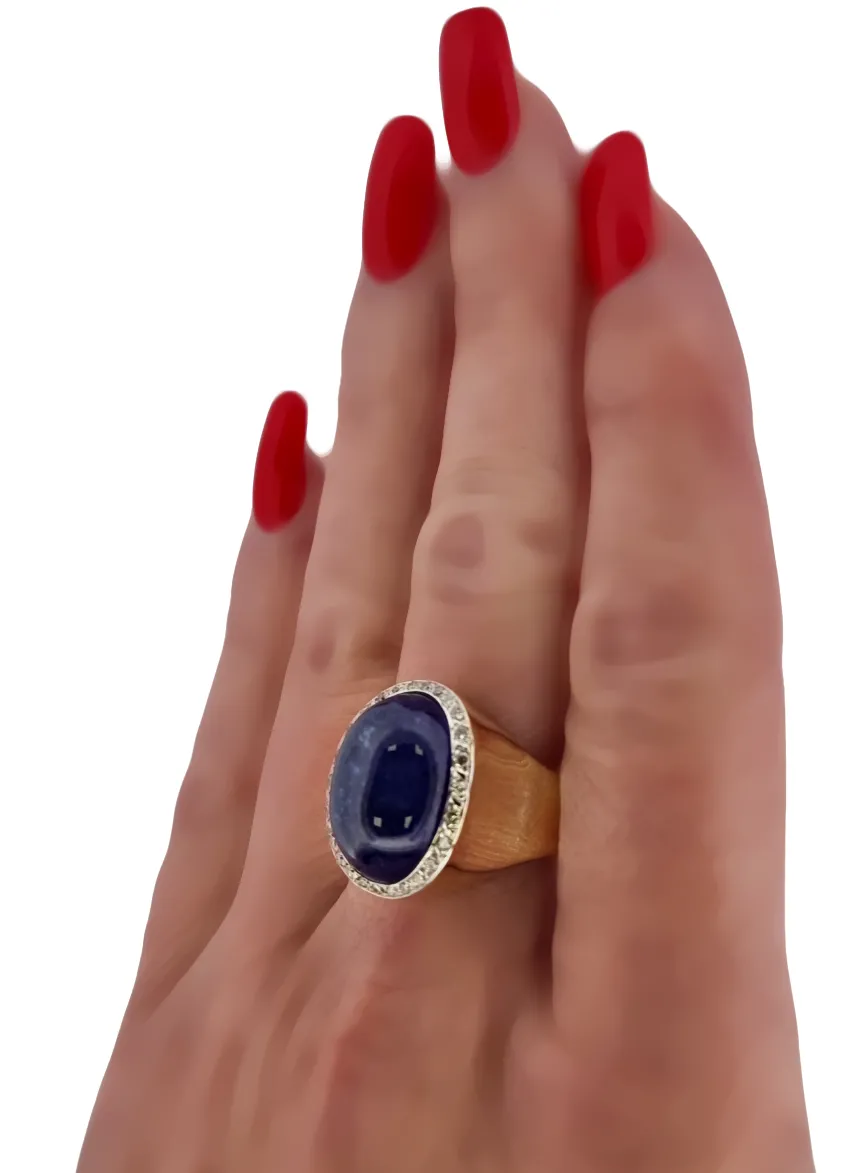 MASIVNÍ ZLATÝ PRSTEN S KABOŠONEM TANZANITU A DIAMANTY - 6