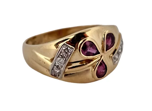 ZLATÝ PRSTEN „SAFÍROVÝ TROJLÍSTEK“ S PURPUROVÝMI SAFÍRY A DIAMANTY - 3