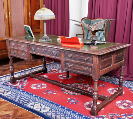 Velký starožitný psací stůl – dub, kůže