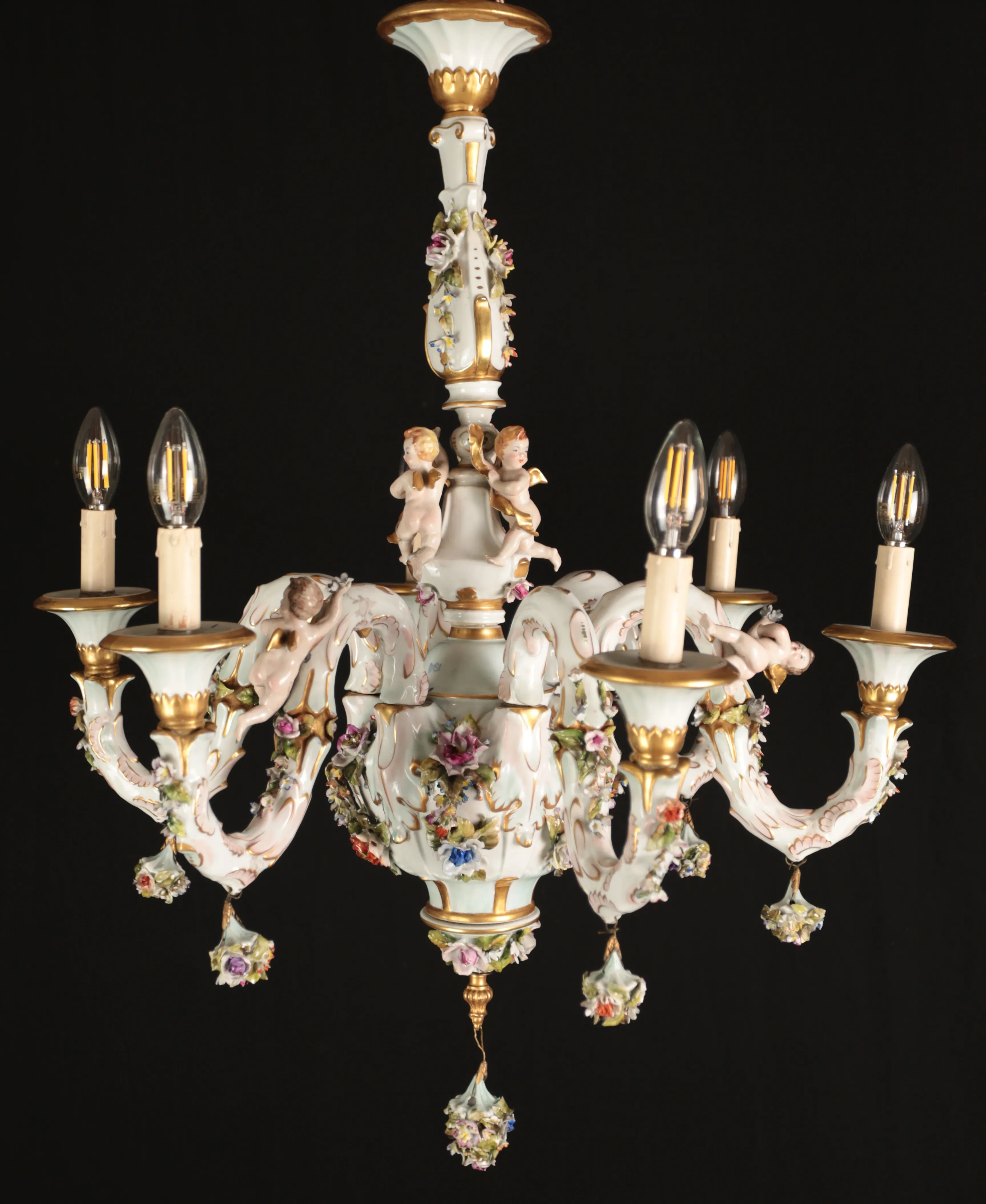 Starožitný porcelánový lustr značený DZ - 2