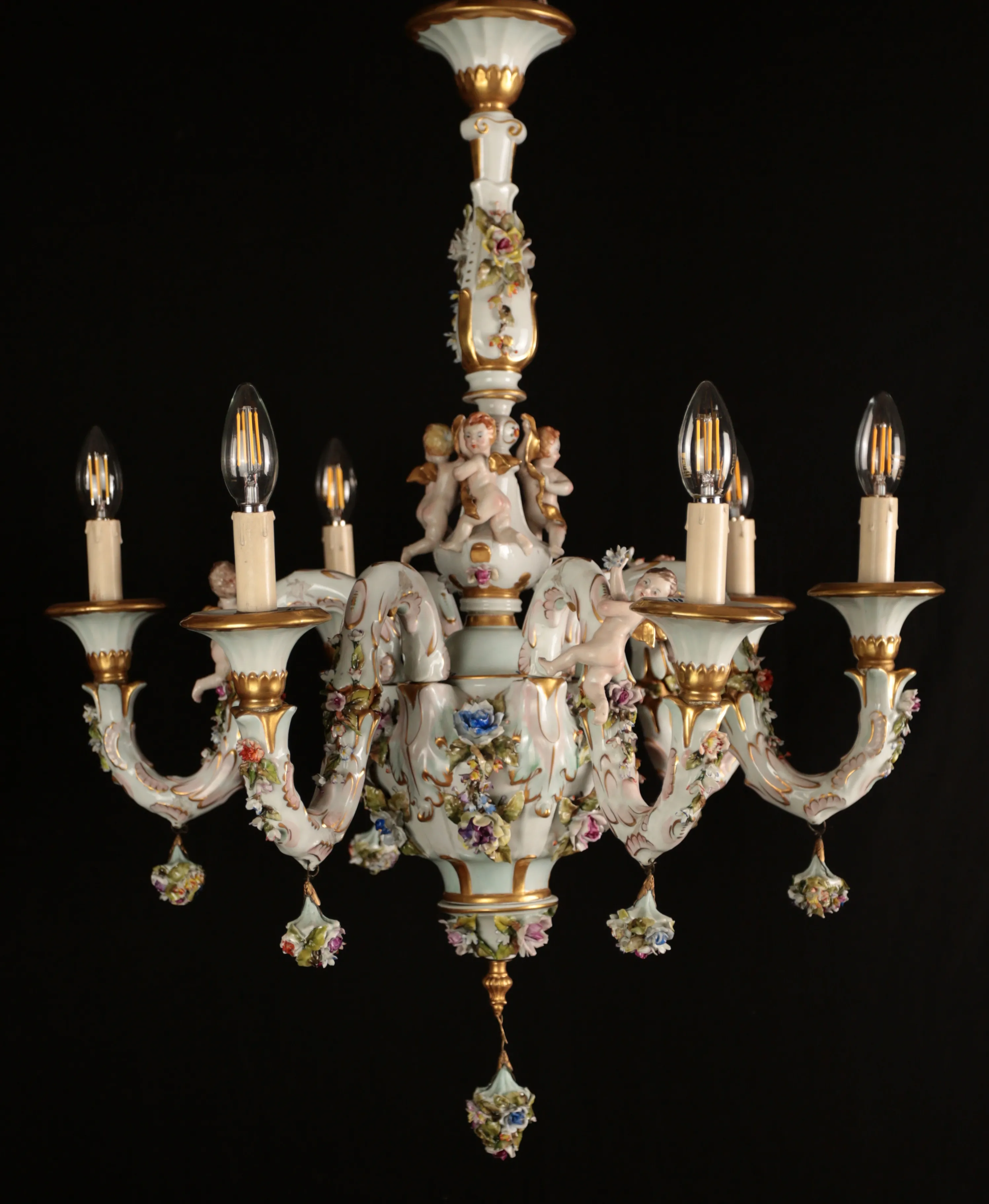 Starožitný porcelánový lustr značený DZ - 3
