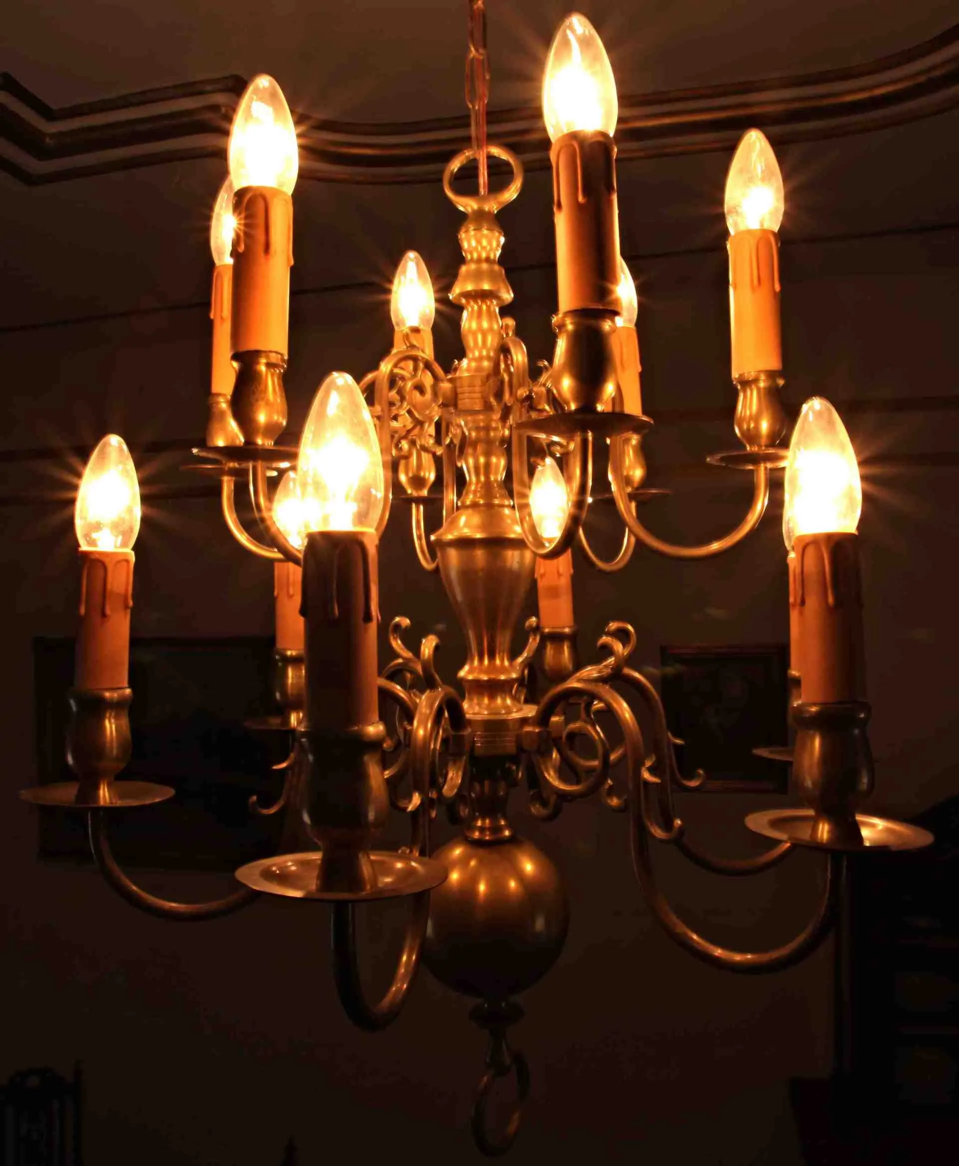 Dvoupatrový holandský lustr, bronz - 7