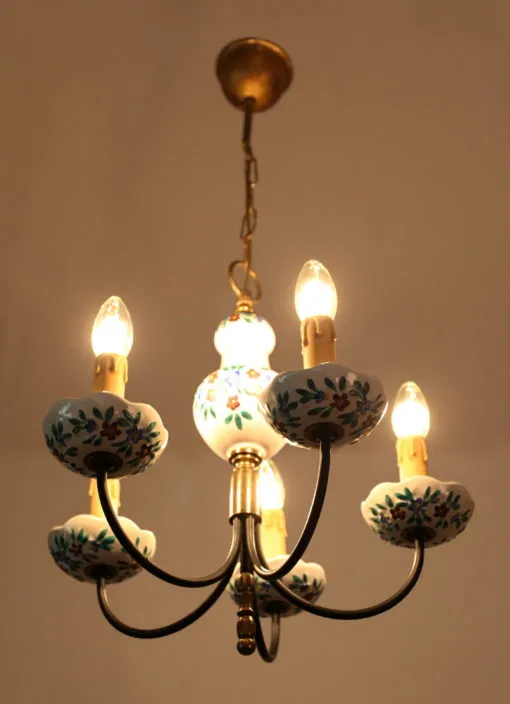 Malovaný porcelánový lustr, pětiramenný - 4