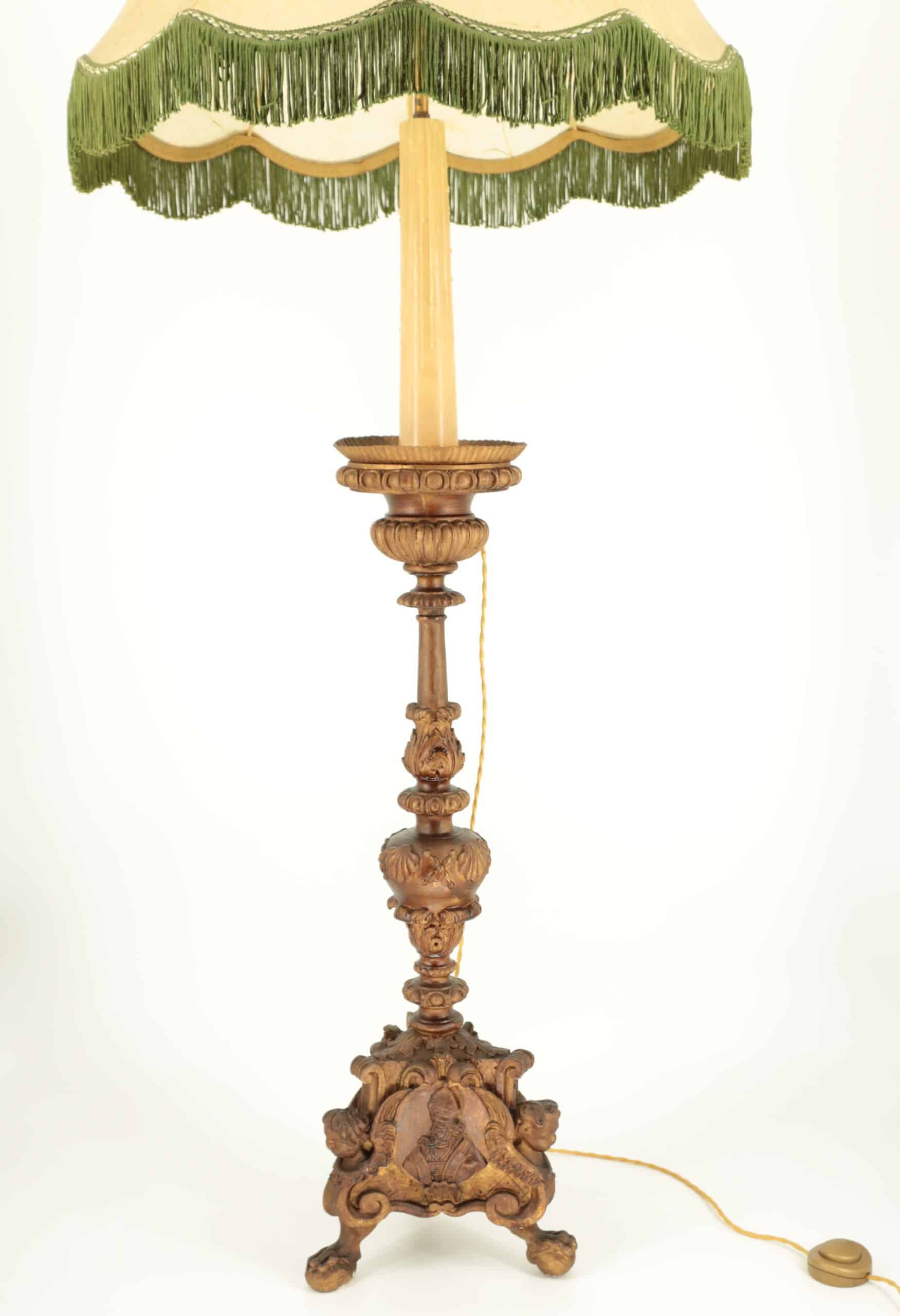 Starožitná stojací lampa s měchýřovým stínidlem - 7