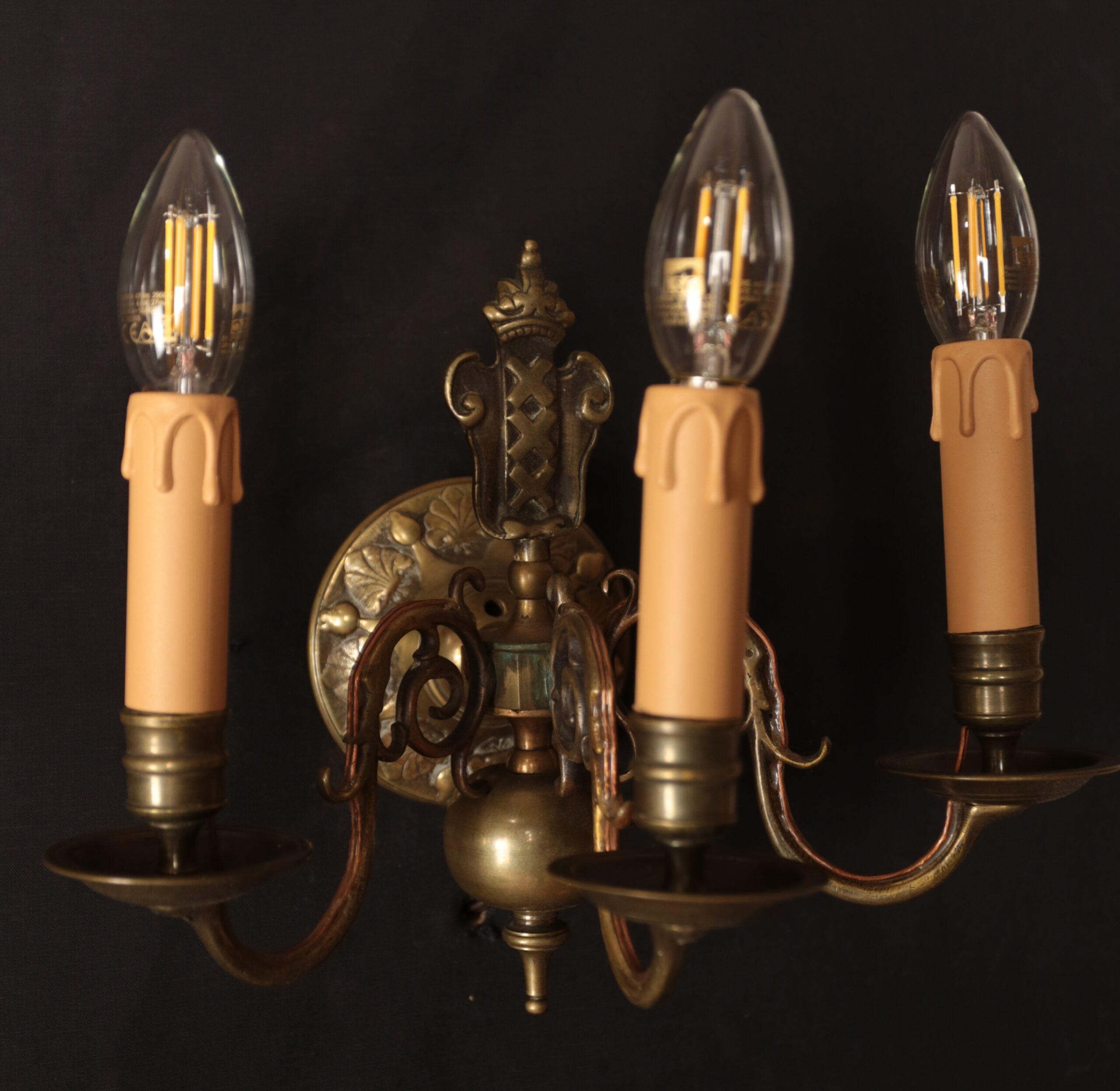 Starožitné nástěnné lampy s erbem, bronz - 1