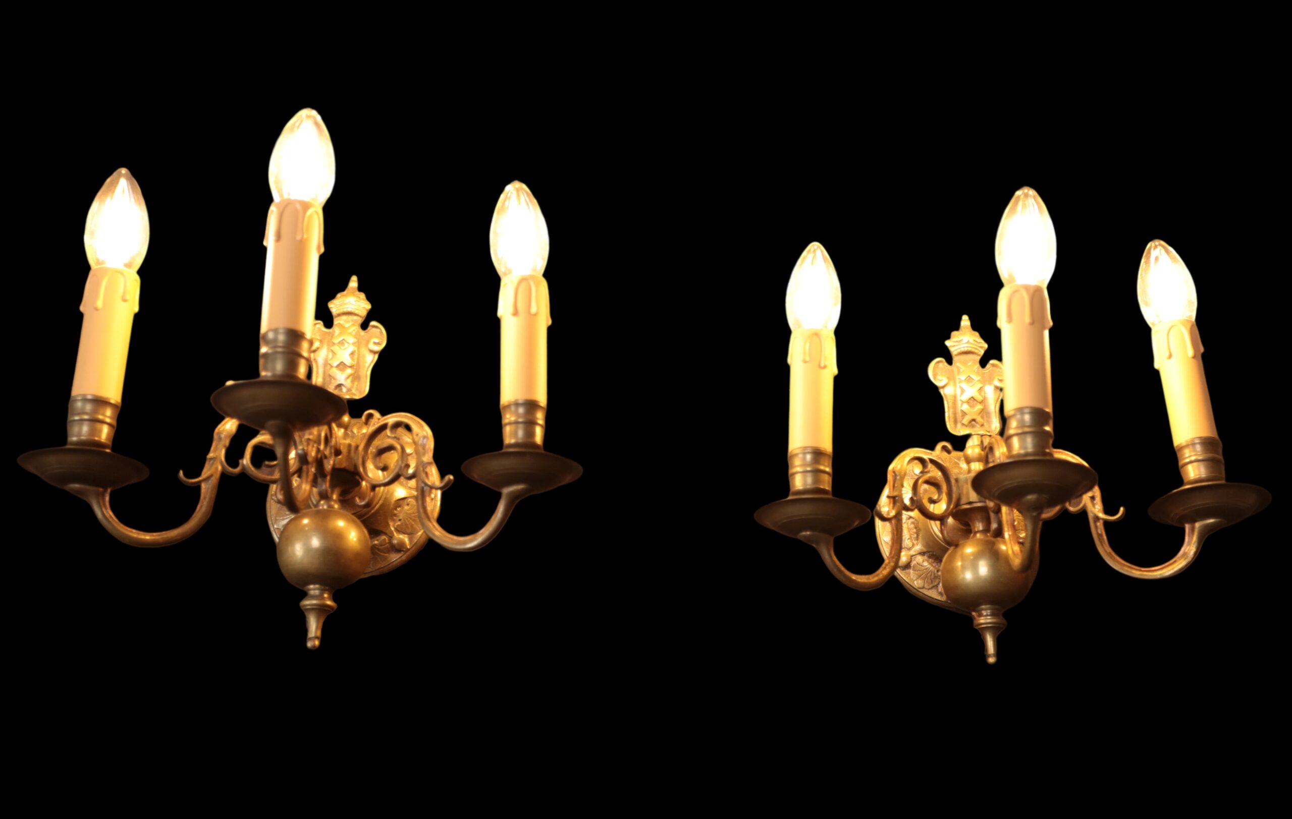 Starožitné nástěnné lampy s erbem, bronz - 4