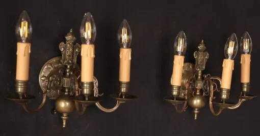 Starožitné nástěnné lampy s erbem, bronz - 2