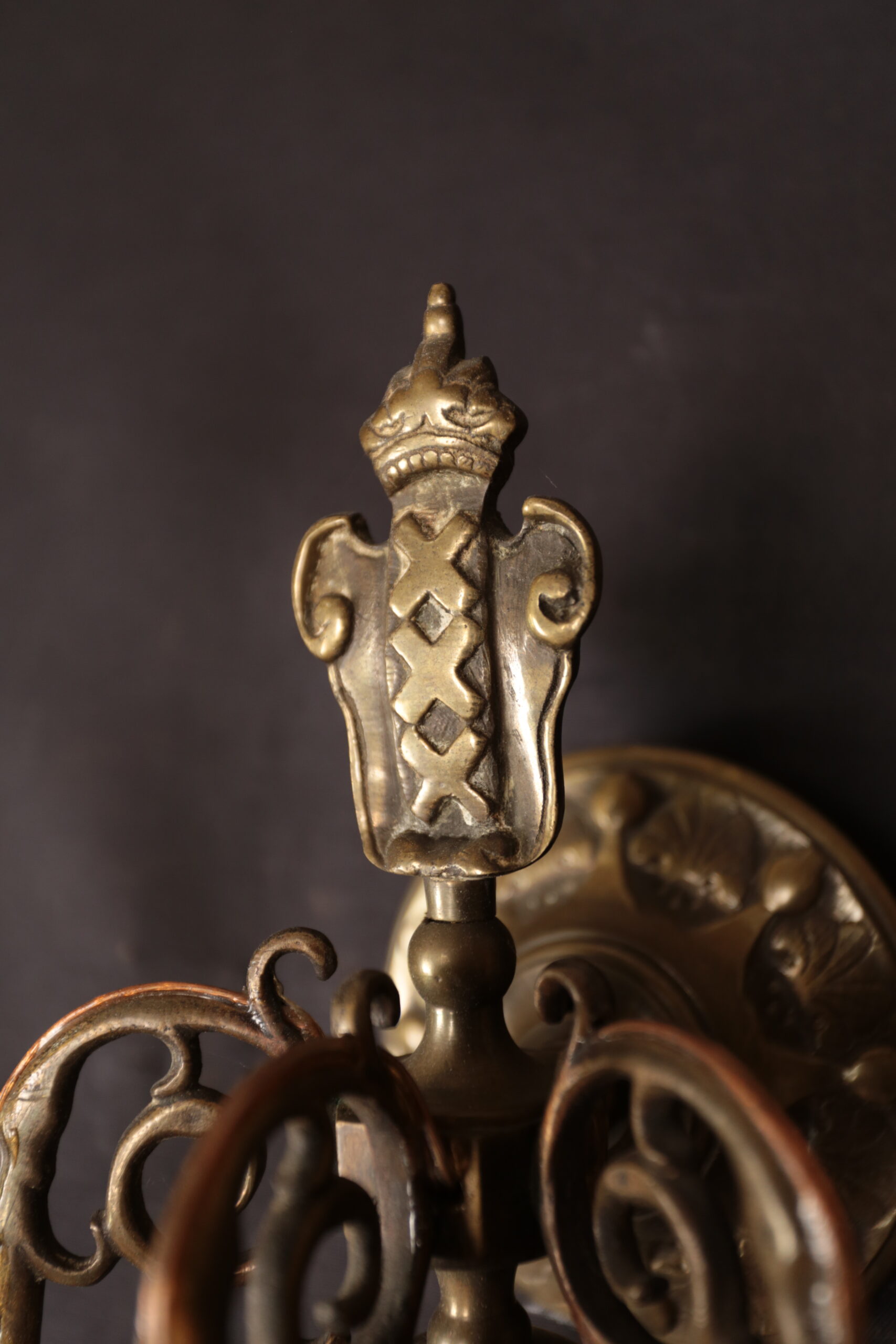 Starožitné nástěnné lampy s erbem, bronz - 3