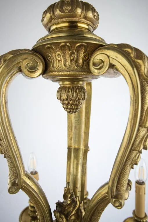 Starožitný bronzový lustr Mazarin, zlacený - 5