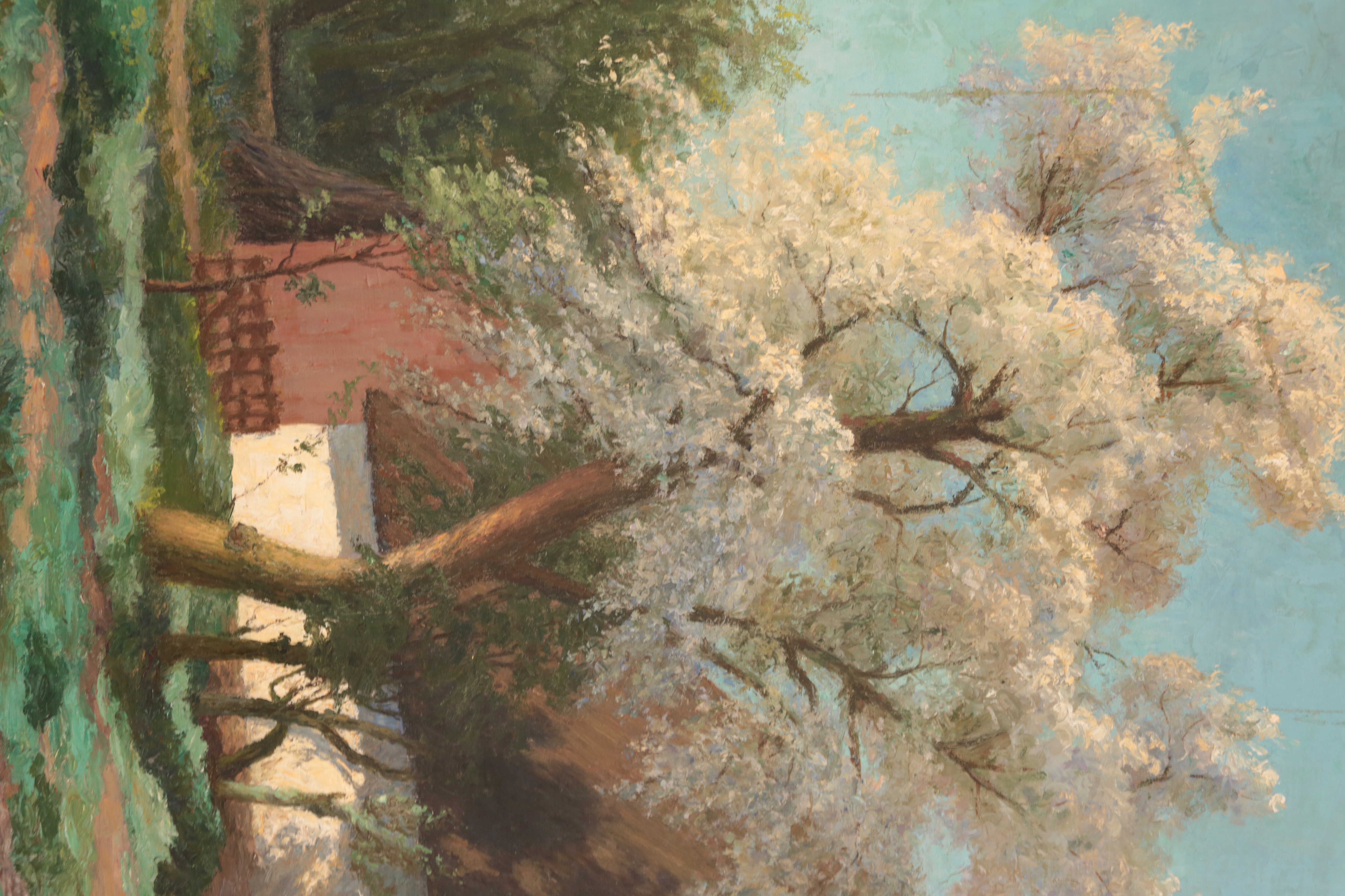 Obraz chalupa za rozkvetlými stromy. Sign 1941 144 X 117,5 cm - 4
