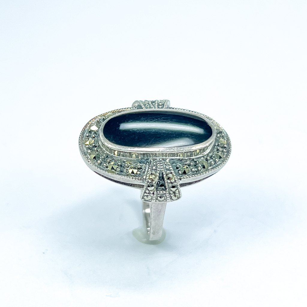 Stříbrný prsten s markazity a onyxem - 2