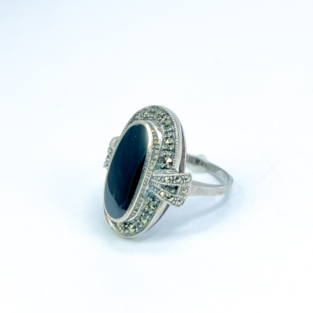 Stříbrný prsten s markazity a onyxem - 3