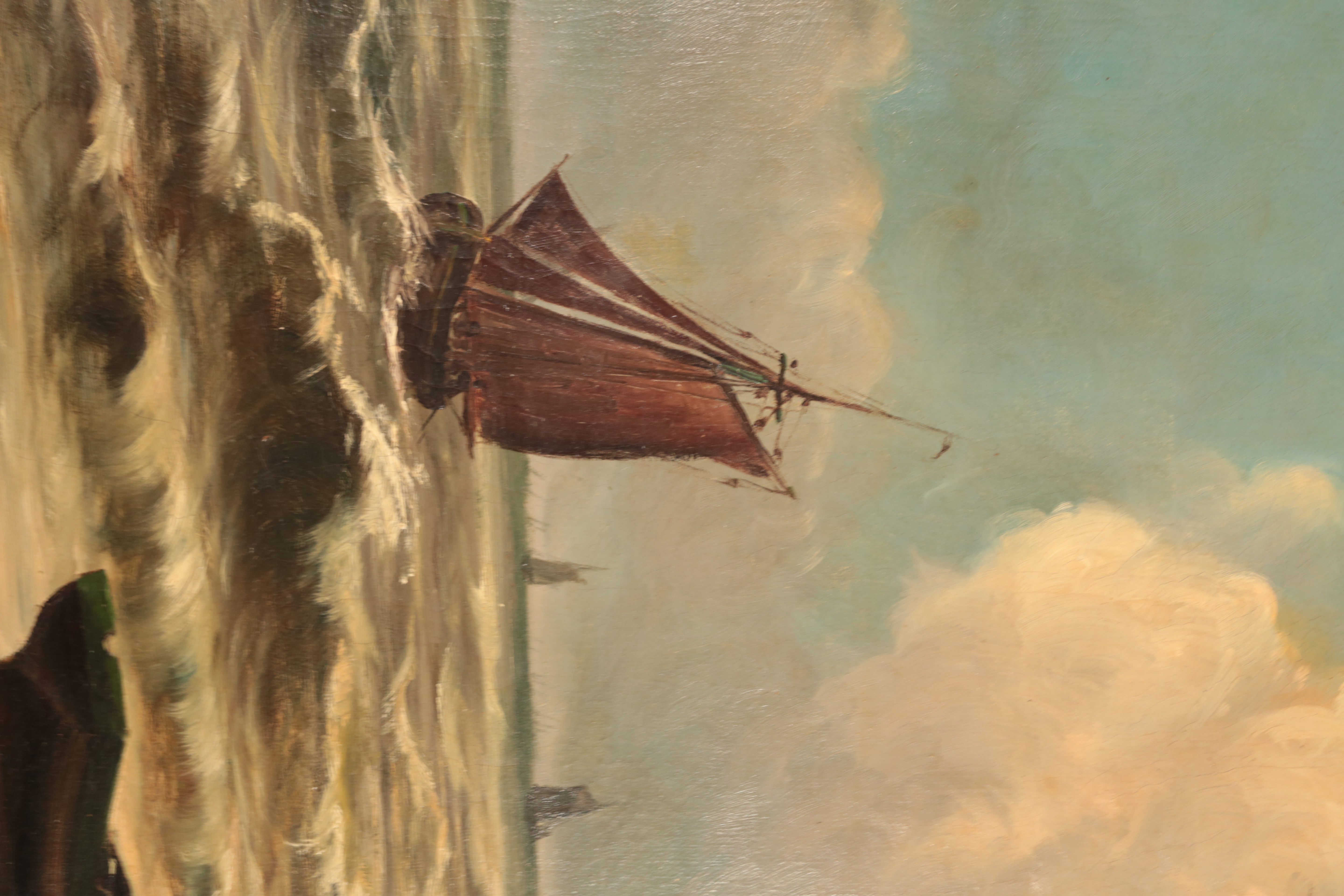 Velký obraz „Lodě u pobřeží” signovaný - 3