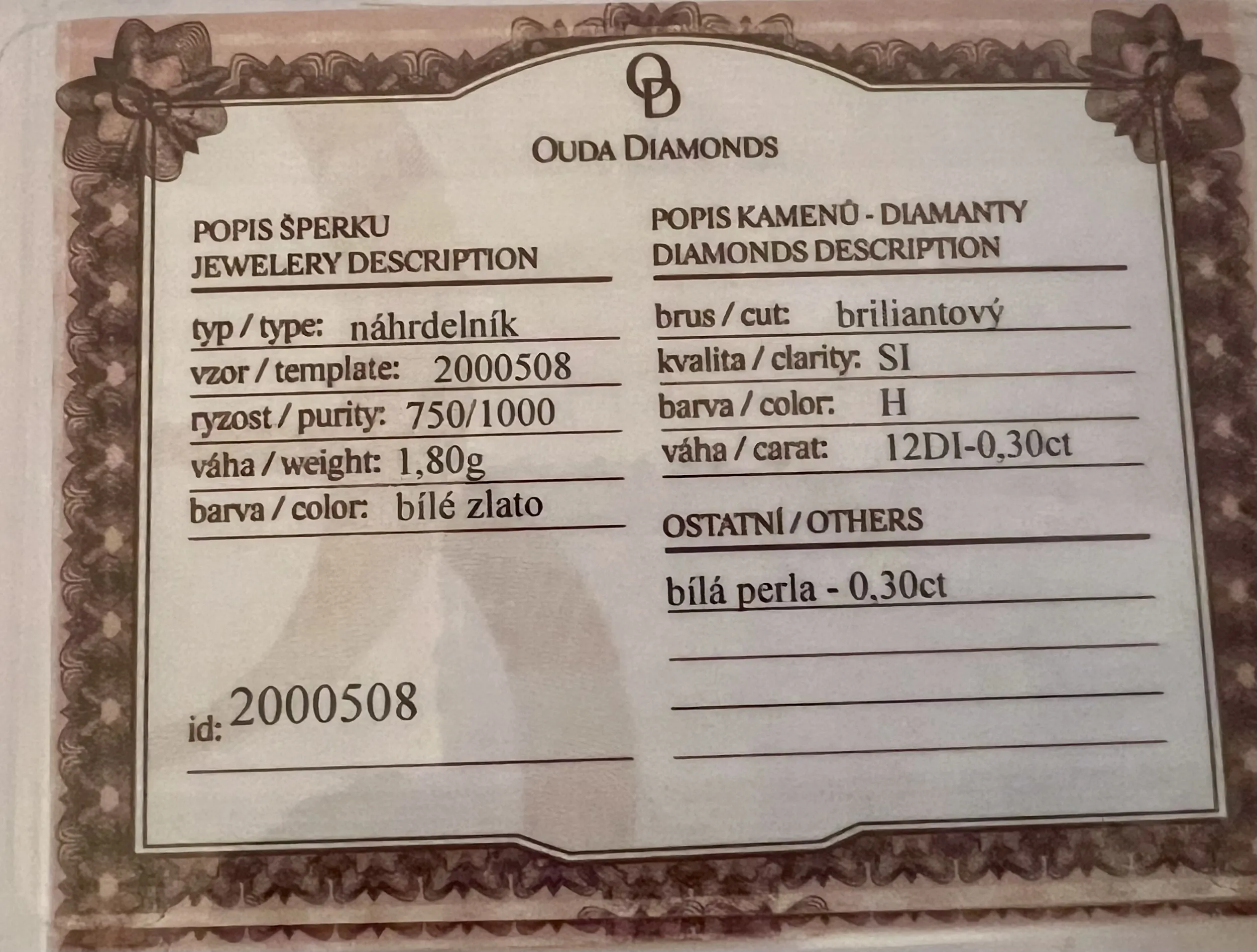 Náhrdelník v bílém zlatě s perlou a brilianty + certifikát - 6