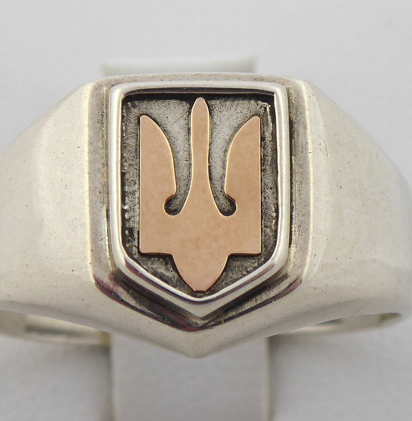 Stříbrný prsten se zlatým ukrajinským znakem - 2