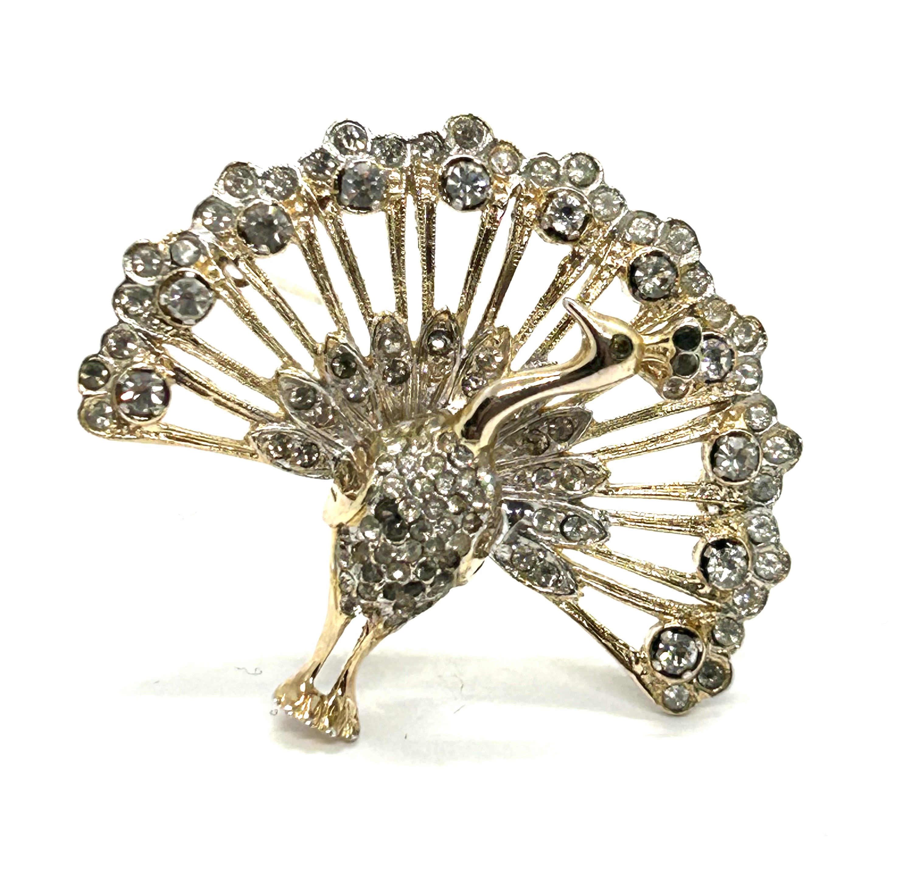 Páv - stříbrná brož