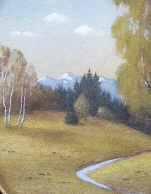 Podzimní krajina s břízami a horskými štíty - 2
