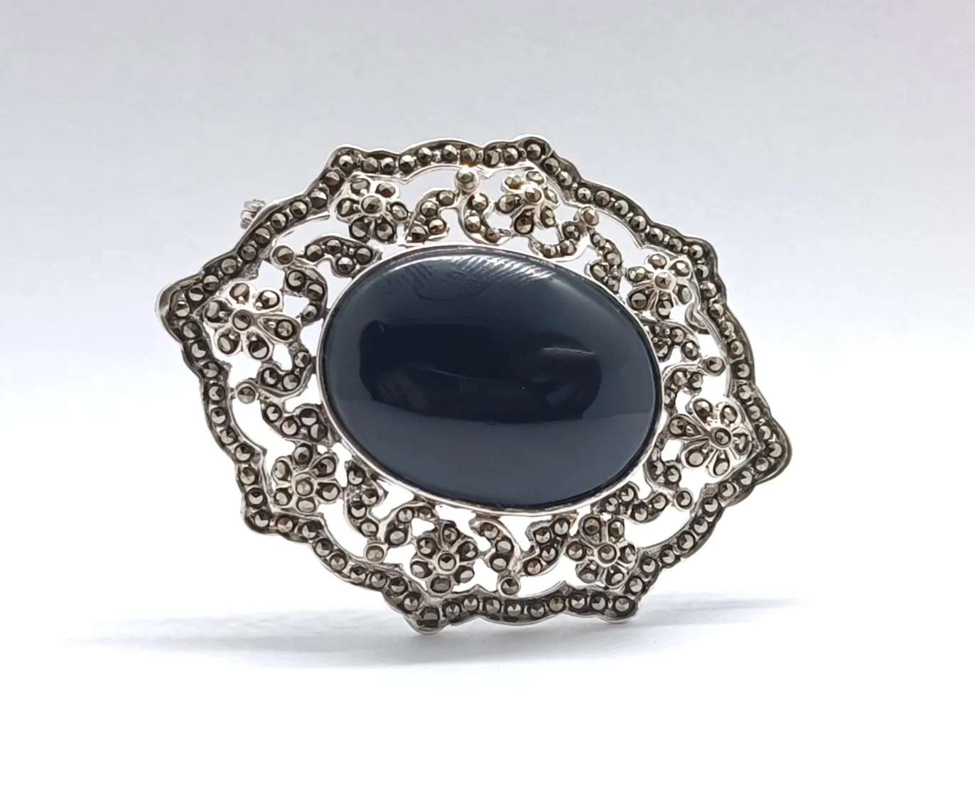 Art deco stříbrná brož – závěs s onyxem - 2