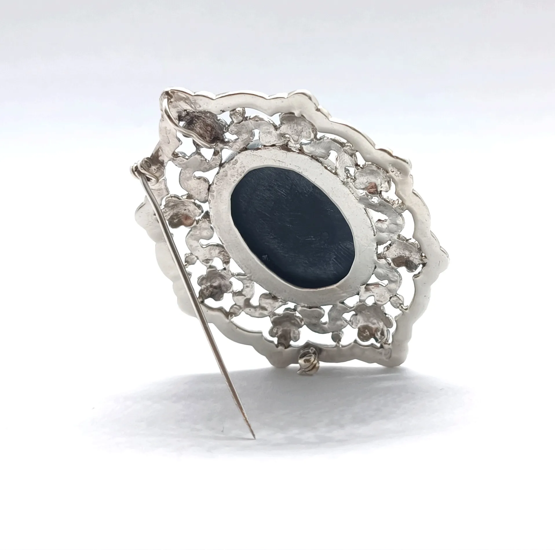 Art deco stříbrná brož – závěs s onyxem - 5