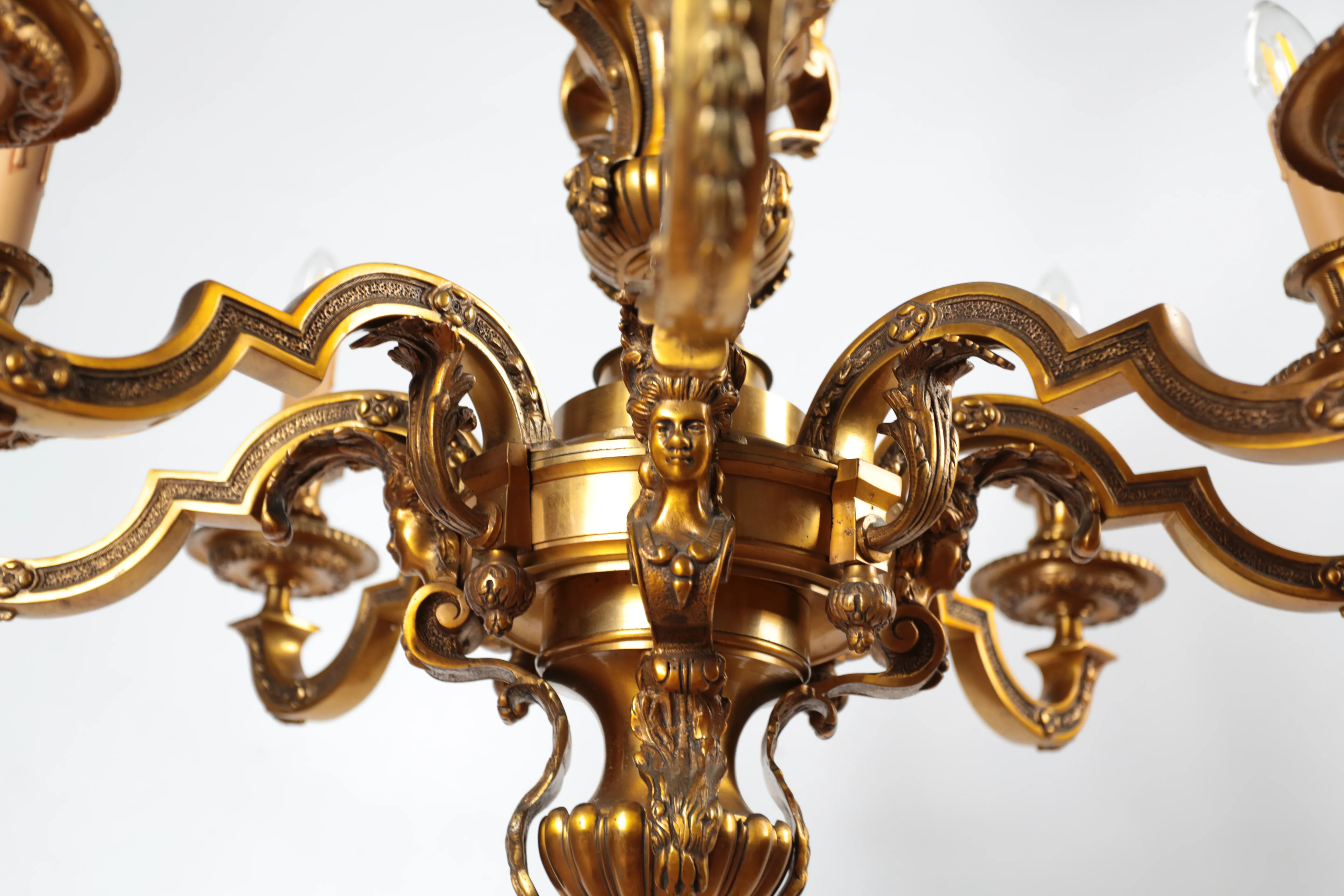 Starožitný francouzský bronzový lustr Mazarin, zlacený - 3