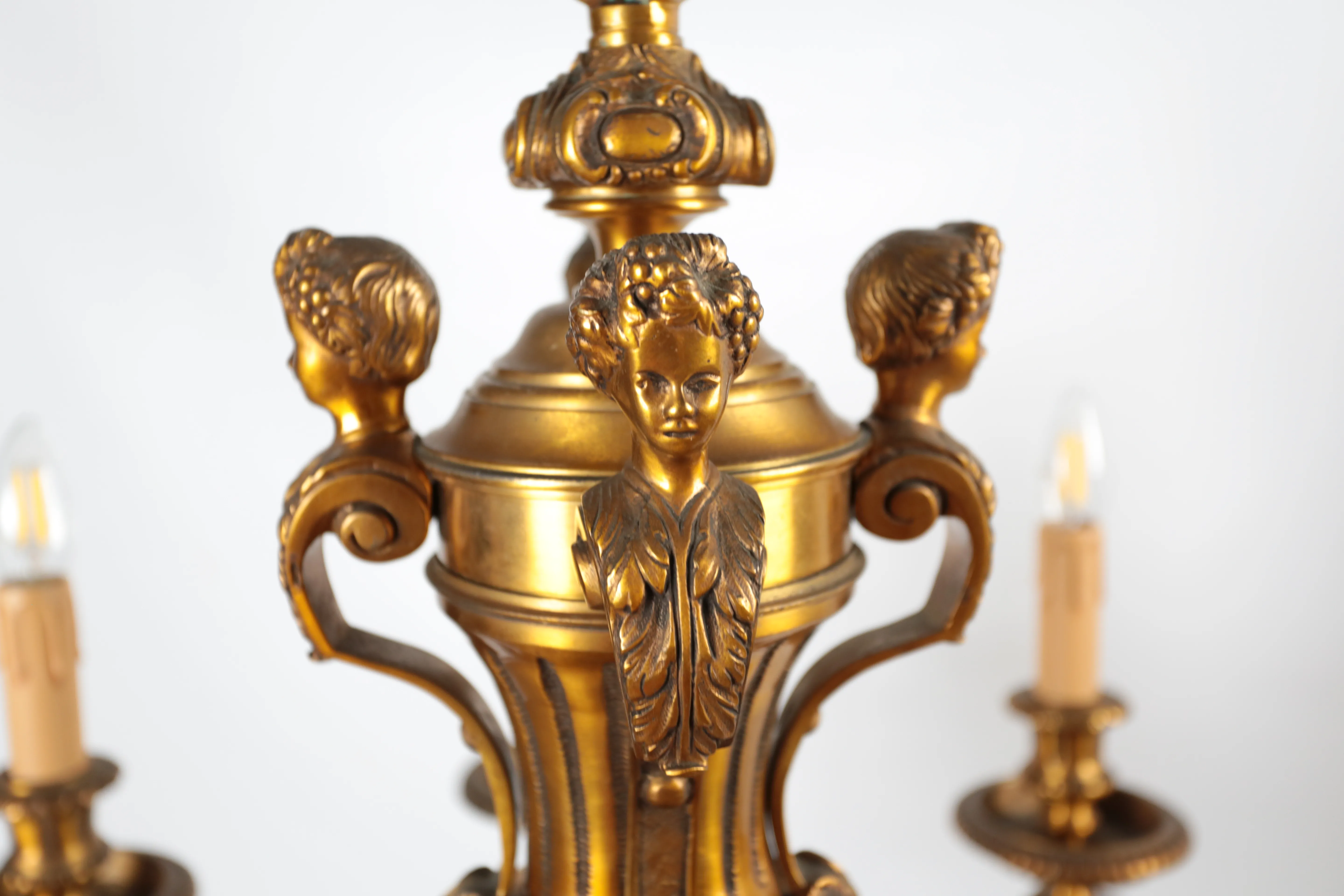 Starožitný francouzský bronzový lustr Mazarin, zlacený - 5