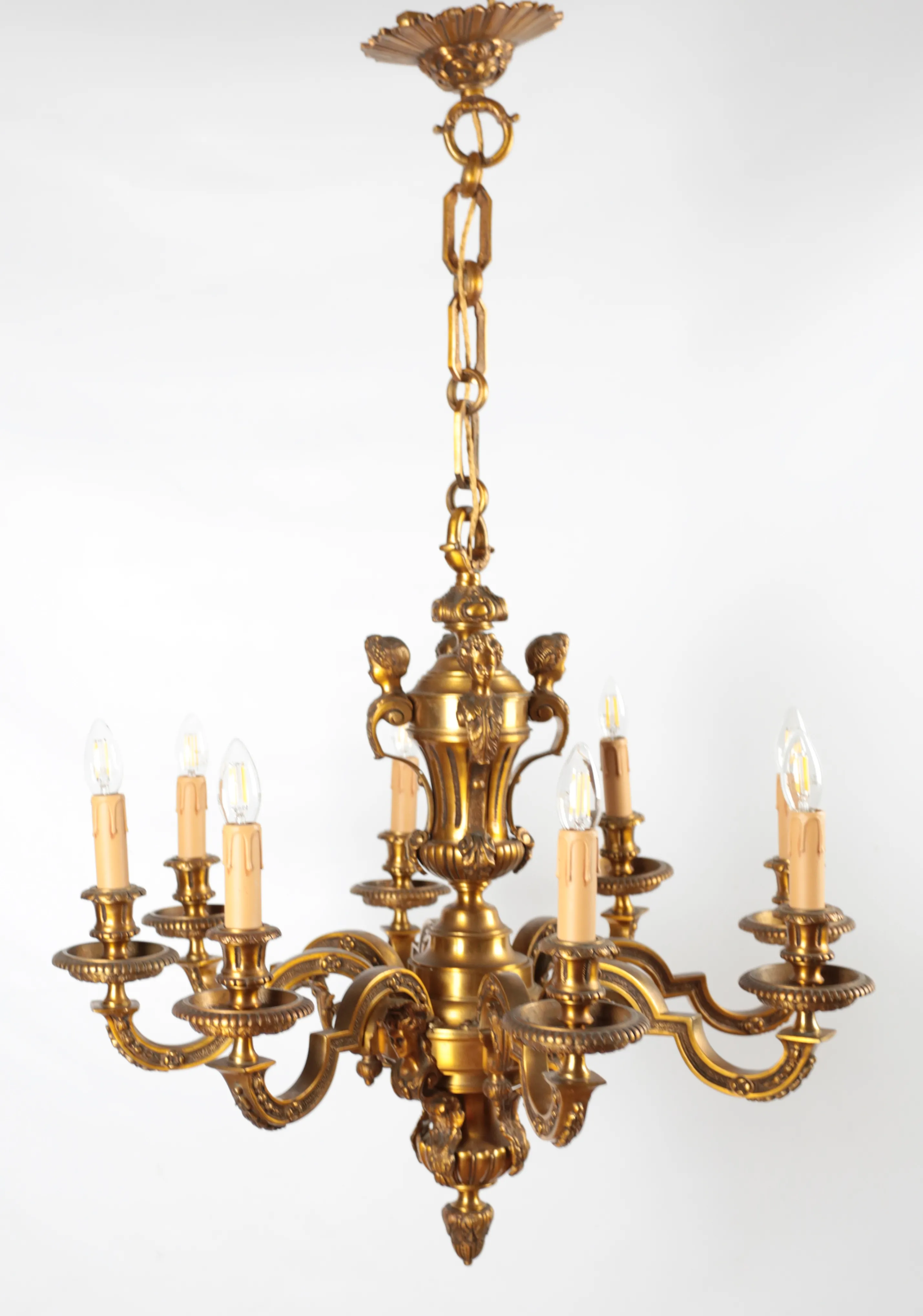 Starožitný francouzský bronzový lustr Mazarin, zlacený - 7