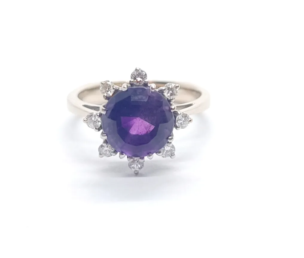 Zlatý prsten s ametystem a diamanty - 5