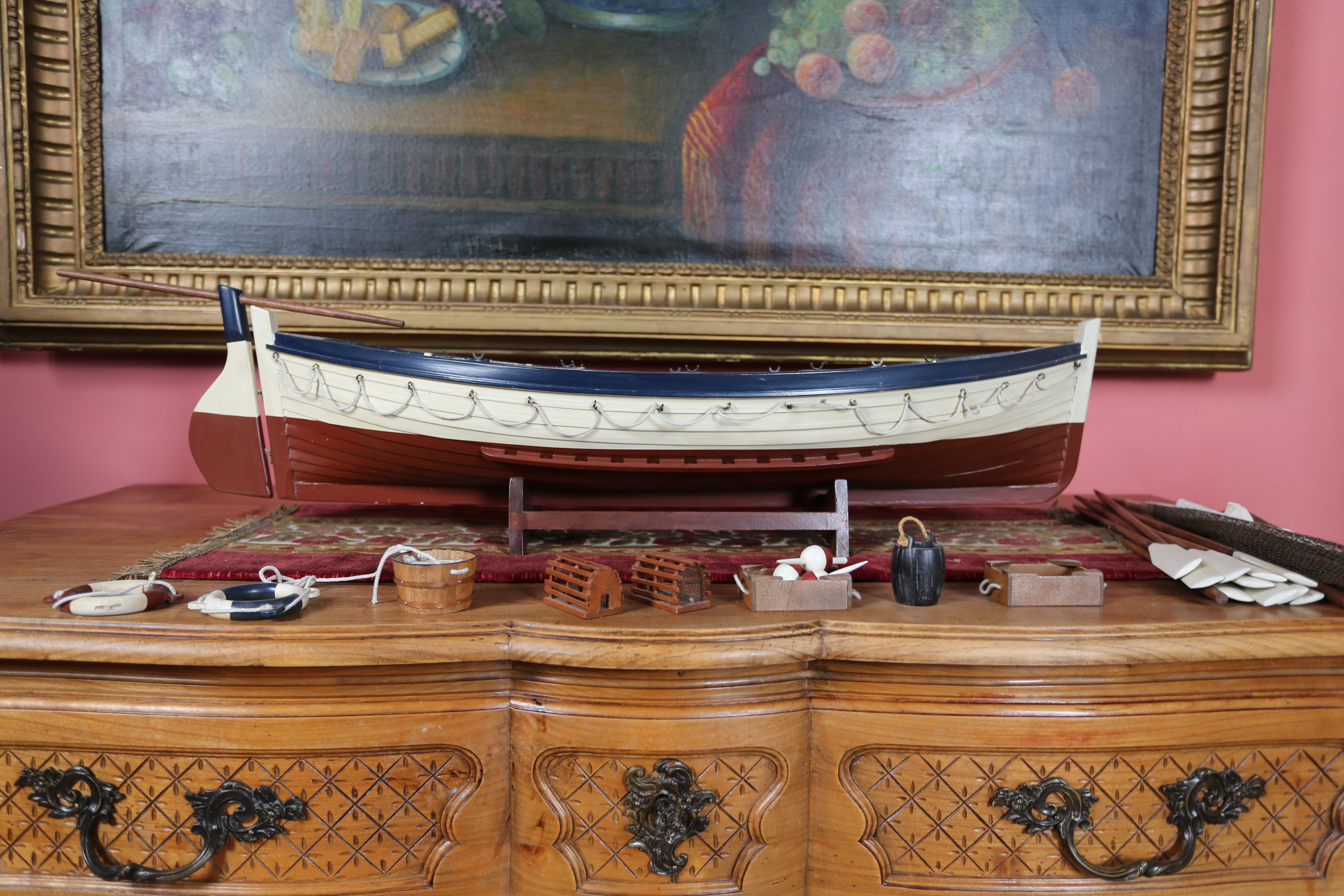 Velký dřevěný model rybářské lodi s vesly - 3